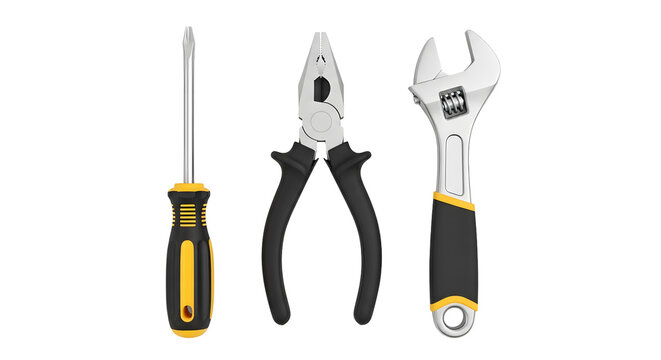 Screwdriver Pliers and Adjustable Wrench Tools Together