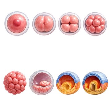 Embryonic development stages from zygote to gastrula medical illustration