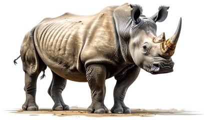 Fototapeta premium Majestic rhinoceros stands proudly, showcasing its impressive size and horn.