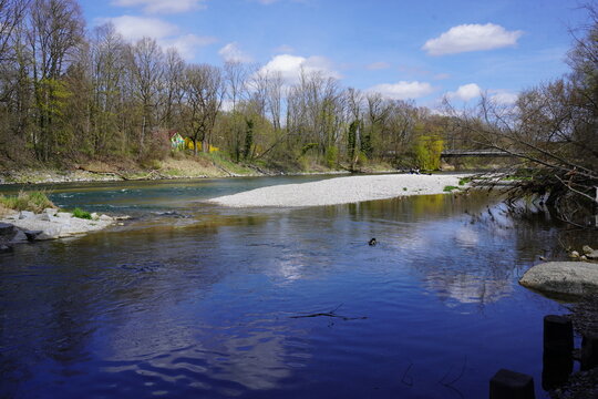 The Isar River in Freising - Bavaria, Germany.