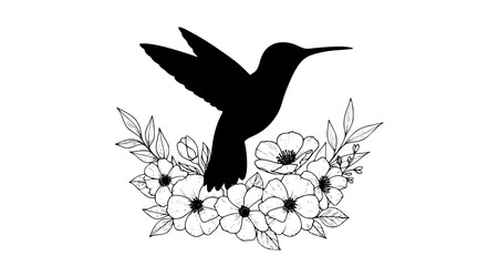 Fototapeta premium Hummingbird Hybrid Vector – Silhouette Bird with Line Floral Detail