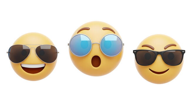 Three Fun Emoji Characters Wearing Sunglasses