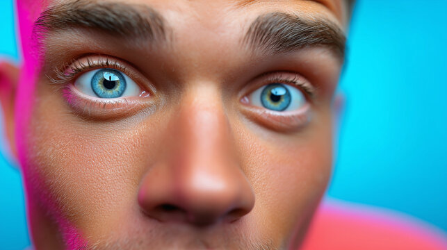 Selfie-Style Photo of Young Man Leaning Quickly into Frame with Intense Eye Contact

