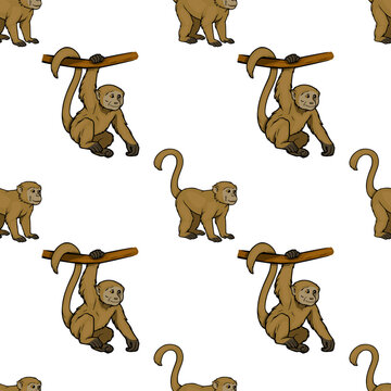 Adorable monkey pattern vector illustration, featuring playful monkeys swinging on branches and walking, perfect for jungle-themed designs.