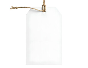 Fototapeta premium Blank white paper tag attached with twine string on white background