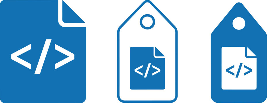 Blue HTML Code Tag Icons Set for Web Development and Programming Projects