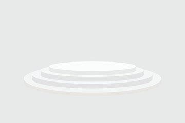 Obraz premium White empty circular stage podium with three steps level for product presentation on gray studio background space area.