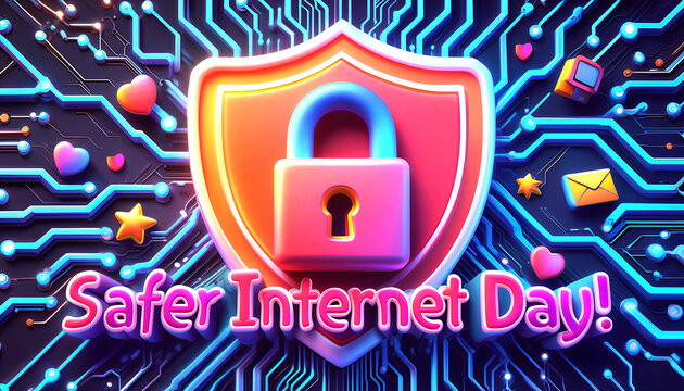 Safer internet day celebration with colorful digital security elements