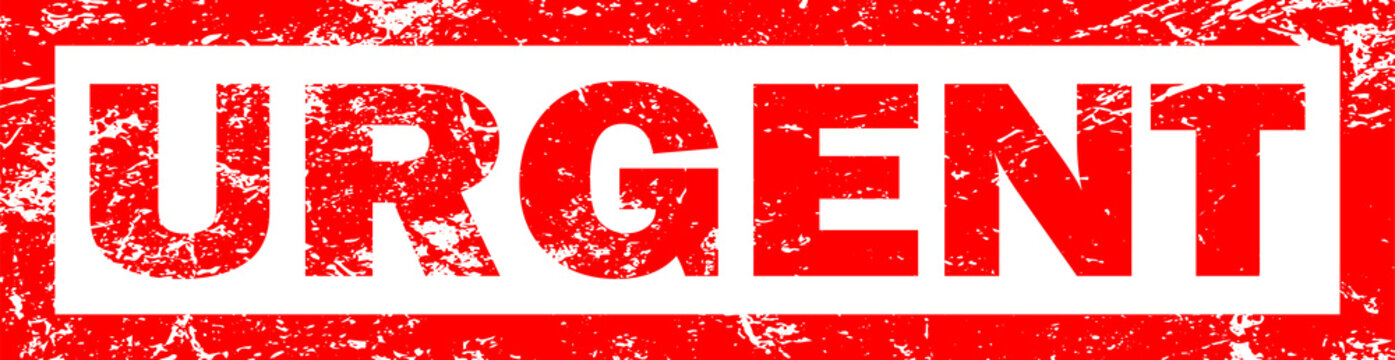 Urgent red grunge rubber stamp, distressed textured urgent message, important notice, priority alert, critical information, immediate action required