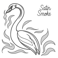 Fototapeta premium Elegant line art illustration of a graceful swan surrounded by stylized smoke or feather elements with decorative text