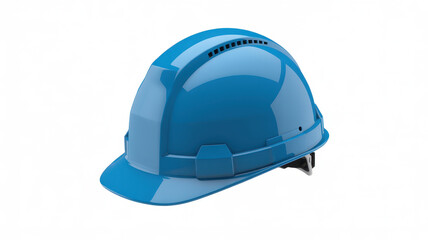 Fototapeta premium Blue plastic construction hard hat with ventilation, isolated on a white background, safety gear