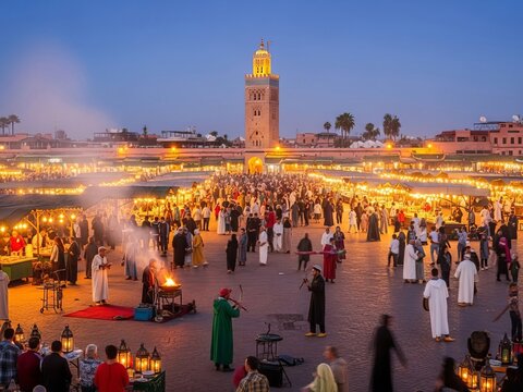 Evening celebration in jemaa el fna square