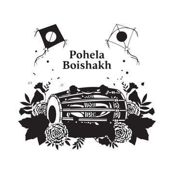Celebration of Pohela Boishakh with traditional Bangla Dhol and kites