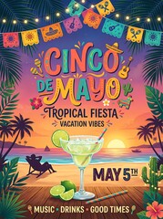 Obraz premium Cinco de mayo, tropical fiesta with margarita cocktail on beach tropical margarita cocktail