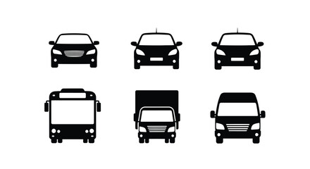 A collection of black silhouettes depicting various vehicles including cars trucks and a bus © shakil