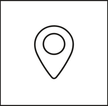 Line art location marker with shadow effect, black and white

