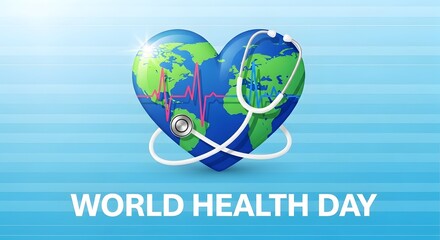 Fototapeta premium Heart shaped Earth with stethoscope for World Health Day globe