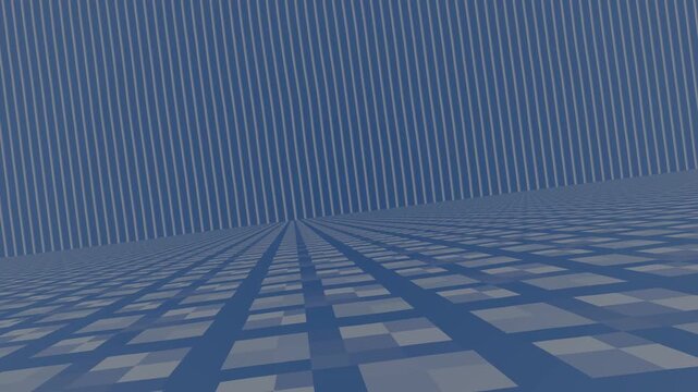 Abstract perspective grid pattern in blue and gray forming a receding horizon in a repeating geometric design in a looping video footage animation