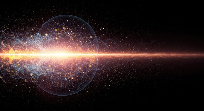 Abstract digital visualization of quantum wave mechanics showing rhythmic probability fields and interconnected energy flow within complex structures, movement, probability, flow