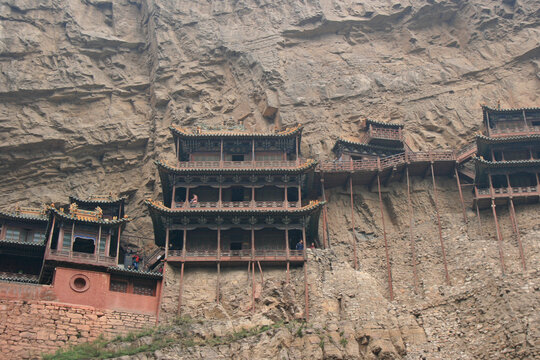 temple (xuankong-si) and mountain (hengshan mount) closed to datong in china 