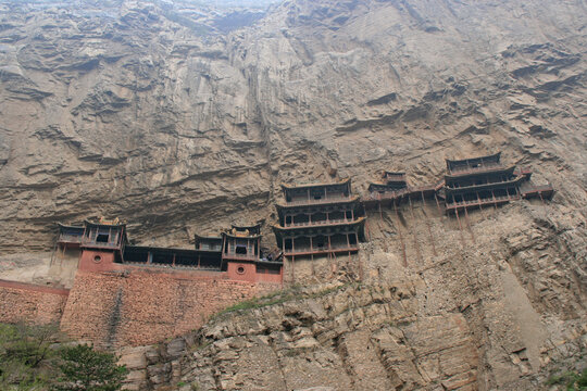 temple (xuankong-si) and mountain (hengshan mount) closed to datong in china 