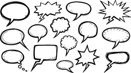 Fototapeta premium Collection of hand drawn comic book speech bubbles and explosion effects