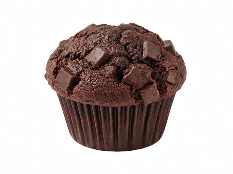 Decadent chocolate muffin with large dark chocolate chunks