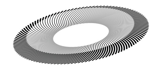Plakat Abstract circular vortex ring with curved black lines on white background. Minimalist geometric vector illustration of motion and rotation ripple effect.
