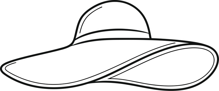 Elegant ladies floppy hat illustration featuring a simple black outline style drawn on a plain light beige background representing a stylish accessory for summer fashion