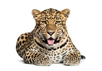Naklejka premium Leopard lying down with tongue out with big cat with wild animal