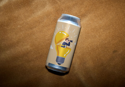 Mockup of a Can on a Brown Surface
