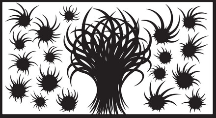 Fototapeta premium Black spider silhouettes, spider web icons, creepy crawlies, insect graphics, vector set