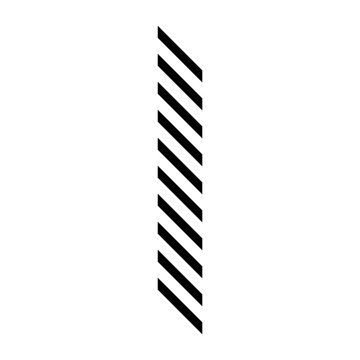 Diagonal lines arranged in a parallel sequence form a sharp geometric column against a stark white backdrop.