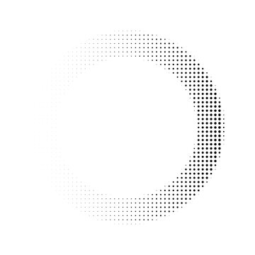 Circle shape formed by a gradient of black halftone dots creates a textured and soft circular outline on a pristine white surface.