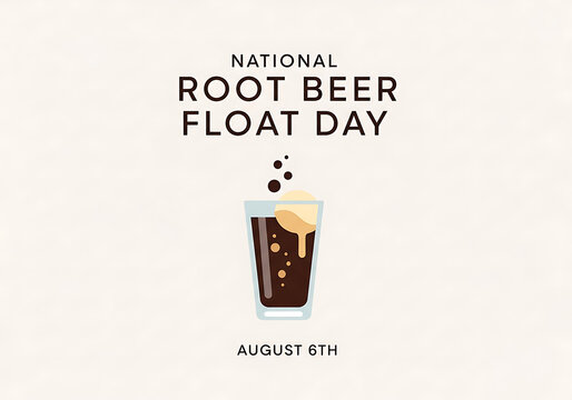 National Root Beer Float Day celebration with a glass of root beer float  a cold drink made with root beer and vanilla ice cream  on a light background