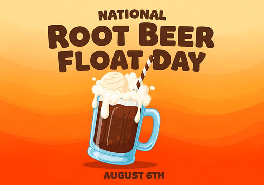National Root Beer Float Day celebration with a glass of root beer float on a colorful background