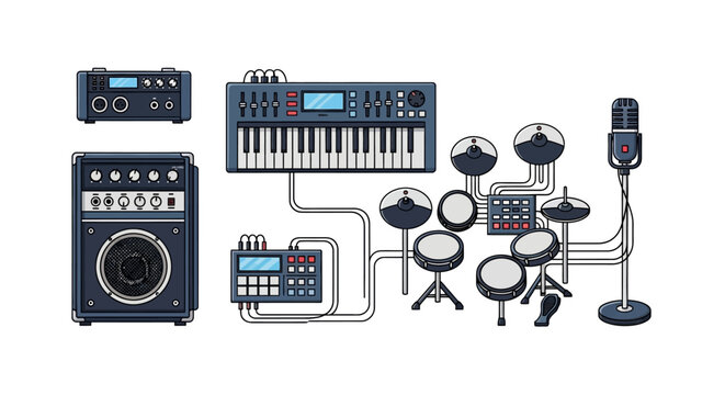 Electronic music production studio equipment setup.