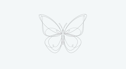 Minimalist butterfly illustration created with a single continuous black line on a clean white textured paper background representing elegant simplicity in modern decorative graphic arts