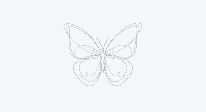 Minimalist butterfly illustration created with a single continuous black line on a clean white textured paper background representing elegant simplicity in modern decorative graphic arts