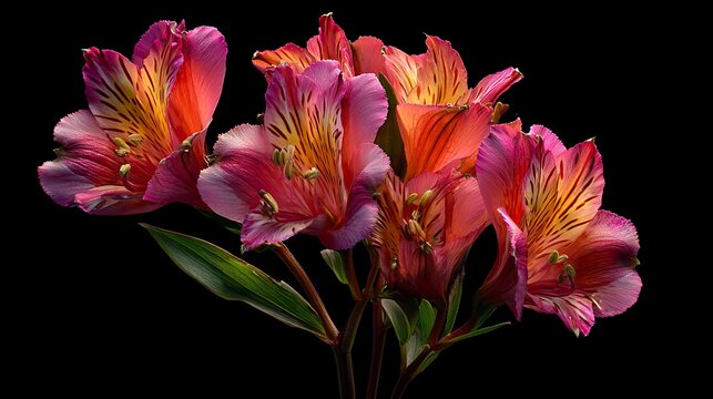Vibrant Alstroemeria Flowers Blooming in Dark Studio