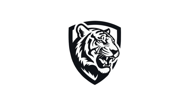 Stylized Tiger Head Shield Mascot Logo Emblem.