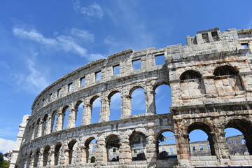Fototapeta premium Ruins of Ancient Roman amphitheater in Pula town, Istria region, Croatia