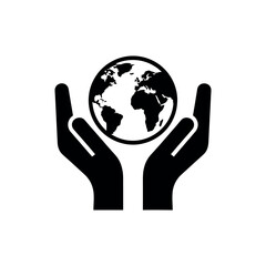 Eco friendly symbol, earth protection, hands holding globe, environmental icon, conservation logo isolated on White Background © Pike Studio