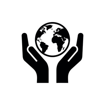 Eco friendly symbol, earth protection, hands holding globe, environmental icon, conservation logo isolated on White Background
