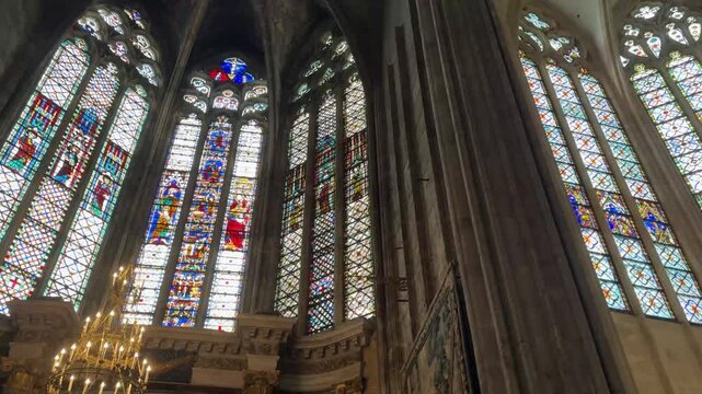 Soaring Gothic Nave and Pillars of the Narbonne Cathedral Interior