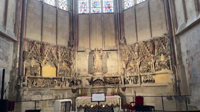 Soaring Gothic Nave and Pillars of the Narbonne Cathedral Interior