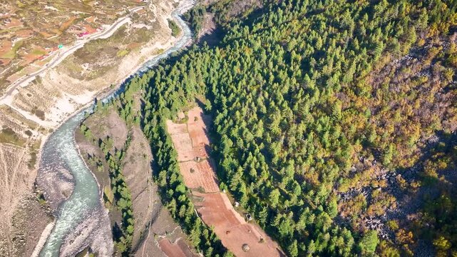 Aerial view of Deforestration for agricultural land-use change in the Himalayas, India