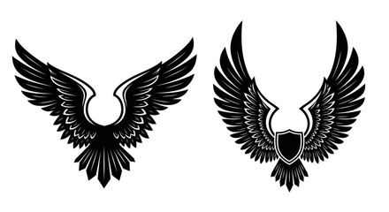 Fototapeta premium Two ornate winged crests depicted in a striking black silhouette