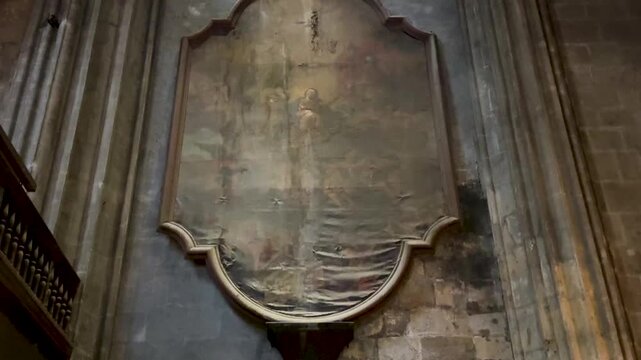 Faded Ancient Fresco on a Stone Wall Inside Narbonne Cathedral