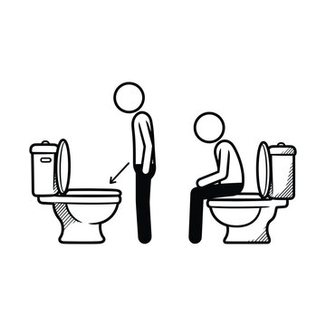 Illustration showing two ways of using a toilet with different postures